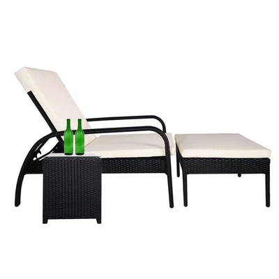 This is a product image of Ferraria Sunbed White Cushion + Coffee Table. It can be used as an Outdoor Furniture