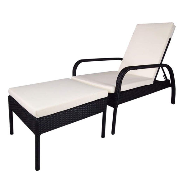 This is a product image of Ferraria Sunbed White Cushion + Coffee Table. It can be used as an Outdoor Furniture