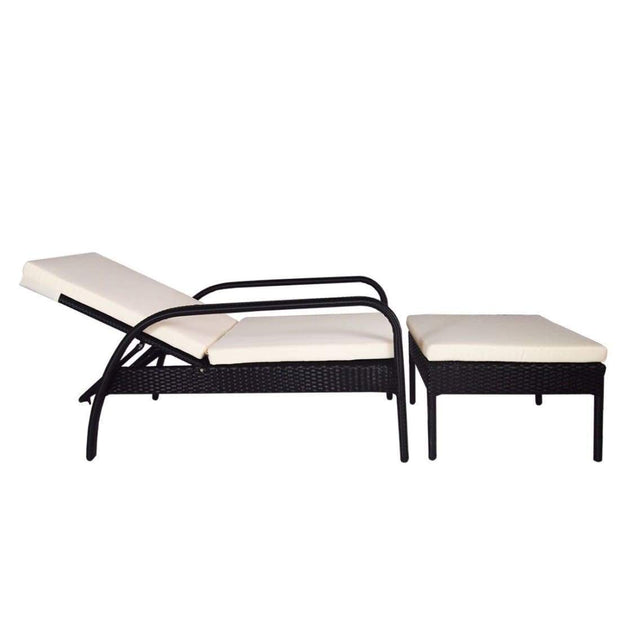 This is a product image of Ferraria Sunbed White Cushion + Coffee Table. It can be used as an Outdoor Furniture
