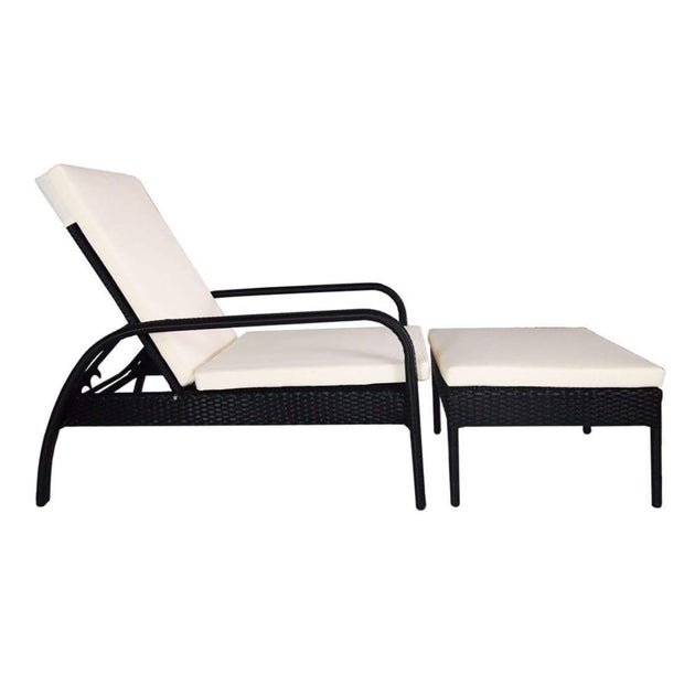 This is a product image of Ferraria Sunbed White Cushion + Coffee Table. It can be used as an Outdoor Furniture