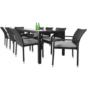 This is a product image of Geneva 8 Chair Dining Set Grey Cushion. It can be used as an Outdoor Furniture.