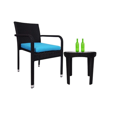 This is a product image of Jardin 1 Chair + 1 Coffee Table Blue Cushion. It can be used as an Outdoor Furniture.