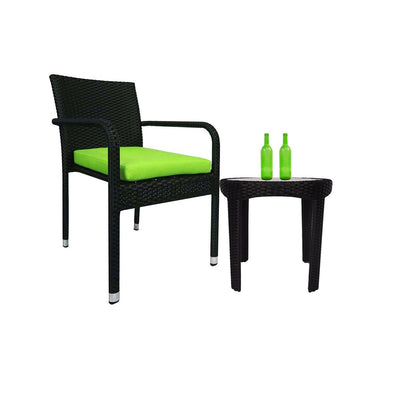 This is a product image of Jardin 1 Chair + 1 Coffee Table Green Cushion. It can be used as an Outdoor Furniture.