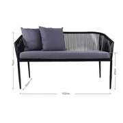 This is a product image of Kyoto Loveseat Grey Cushions + Coffee Table. It can be used as an Outdoor Furniture.