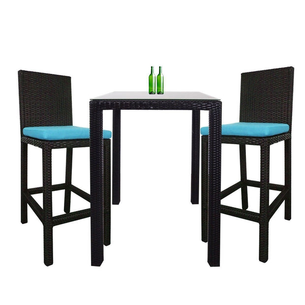 This is a product image of Midas 2 Chair Bar Set Blue Cushion. It can be used as an Outdoor Furniture.