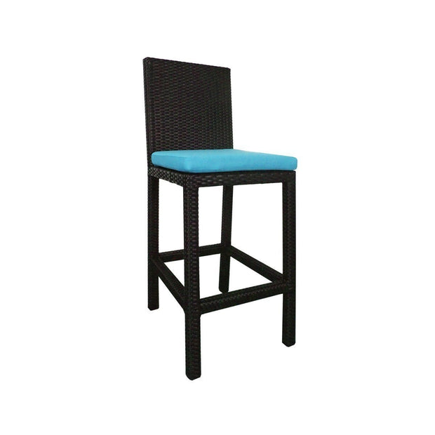 This is a product image of Midas 2 Chair Bar Set Blue Cushion (OPEN BOX). It can be used as an Outdoor Furniture.