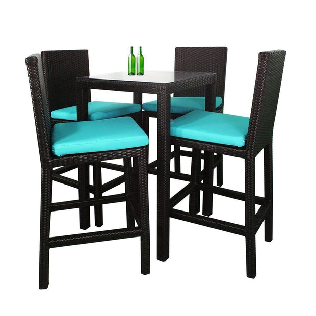 This is a product image of Midas 4 Chair Bar Set Blue Cushion (OPEN BOX). It can be used as an Outdoor Furniture.