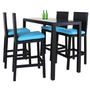 This is a product image of Midas Long 4 Chair Bar Set Blue Cushions. It can be used as an Outdoor Furniture.