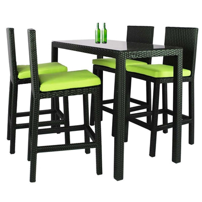 This is a product image of Midas Long 4 Chair Bar Set Green Cushions. It can be used as an Outdoor Furniture.
