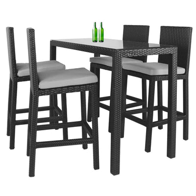 This is a product image of Midas Long 4 Chair Bar Set Grey Cushions. It can be used as an Outdoor Furniture.