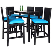 This is a product image of Midas Long 6 Chair Bar Set Blue Cushions. It can be used as an Outdoor Furniture.