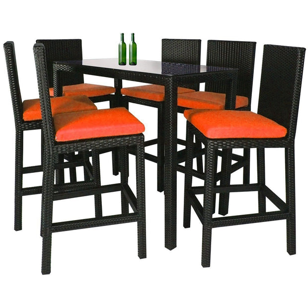 This is a product image of Midas Long 6 Chair Bar Set Orange Cushion. It can be used as an Outdoor Furniture.