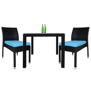 This is a product image of Monde 2 Chair Dining Set Blue Cushion. It can be used as an Outdoor Furniture.