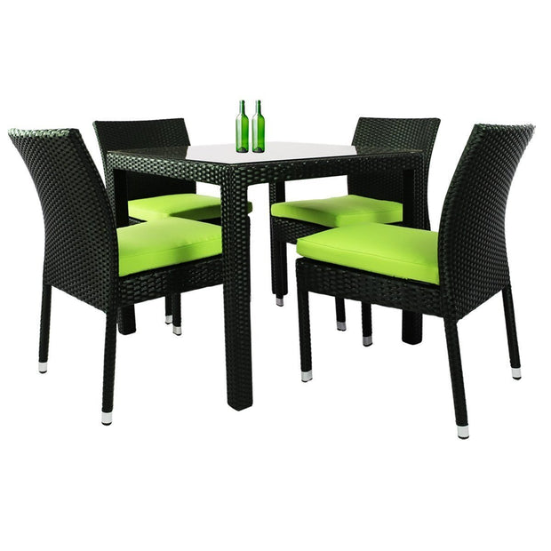 This is a product image of Monde 4 Chair Dining Set Green Cushion. It can be used as an Outdoor Furniture.
