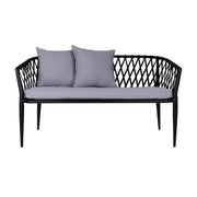 This is a product image of Orgo Sofa Loveseat Grey Cushions + Coffee Table. It can be used as an Outdoor Furniture.