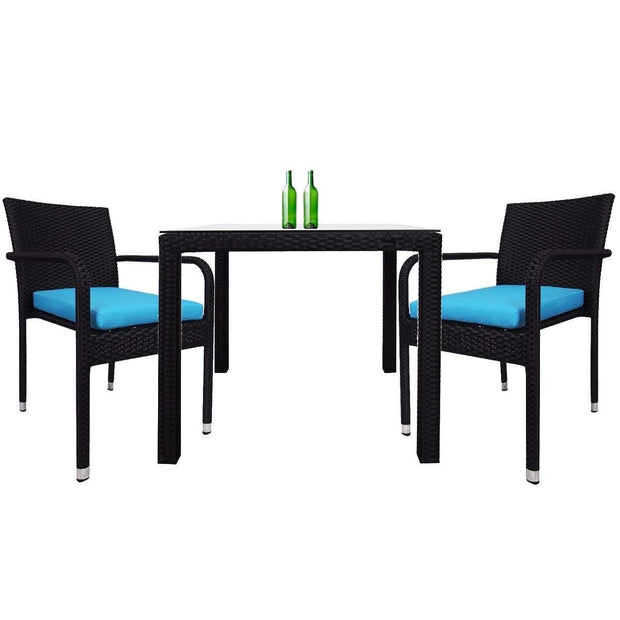 This is a product image of Palm 2 Chair Dining Set Blue Cushion. It can be used as an Outdoor Furniture.