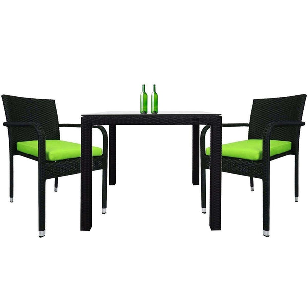 This is a product image of Palm 2 Chair Dining Set Green Cushion. It can be used as an Outdoor Furniture.