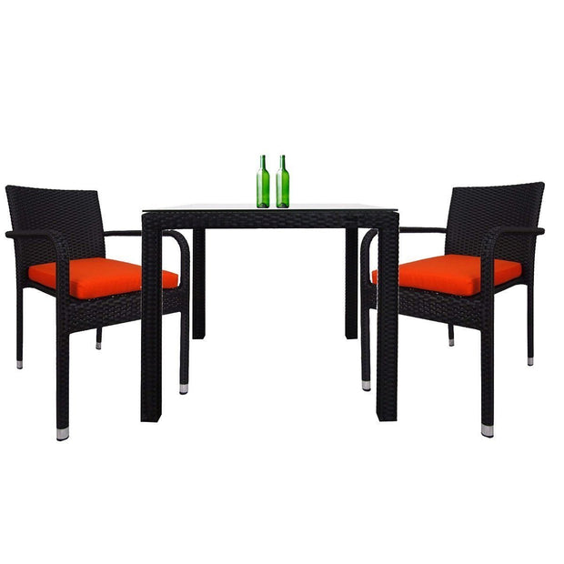 This is a product image of Palm 2 Chair Dining Set Orange Cushion. It can be used as an Outdoor Furniture.