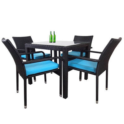 This is a product image of Palm 4 Chair Dining Set Blue Cushion. It can be used as an Outdoor Furniture.