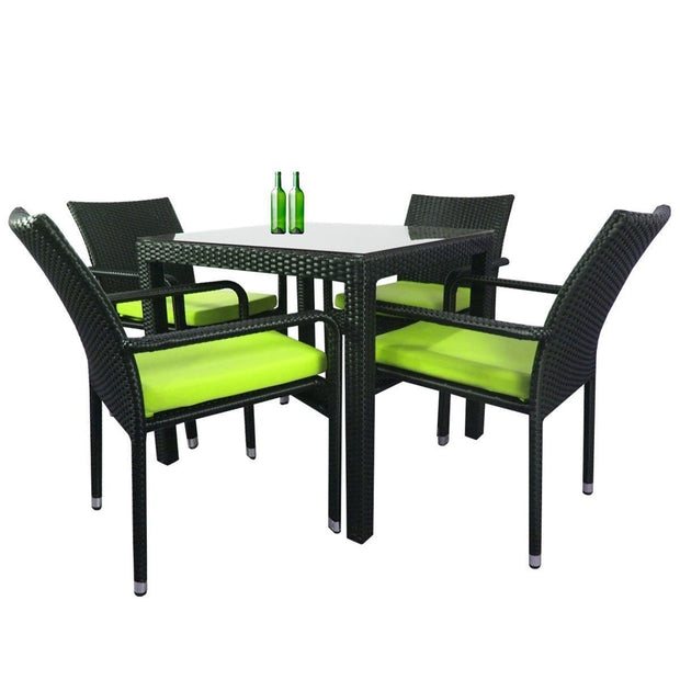 This is a product image of Palm 4 Chair Dining Set Green Cushion. It can be used as an Outdoor Furniture.