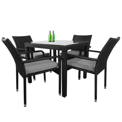 This is a product image of Palm 4 Chair Dining Set Grey Cushion. It can be used as an Outdoor Furniture.