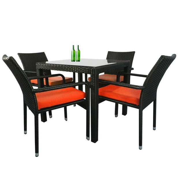 This is a product image of Palm 4 Chair Dining Set Orange Cushion. It can be used as an Outdoor Furniture.