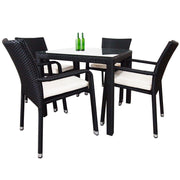 This is a product image of Palm 4 Chair Dining Set White Cushion. It can be used as an Outdoor Furniture.