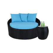 This is a product image of Round Sofa with Coffee Table Blue Cushion. It can be used as an Outdoor Furniture.