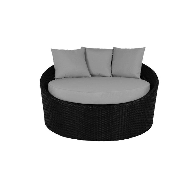 This is a product image of Round Sofa with Coffee Table Grey Cushion. It can be used as an Outdoor Furniture.