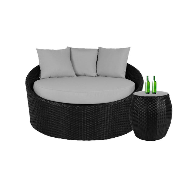 This is a product image of Round Sofa with Coffee Table Grey Cushion. It can be used as an Outdoor Furniture.