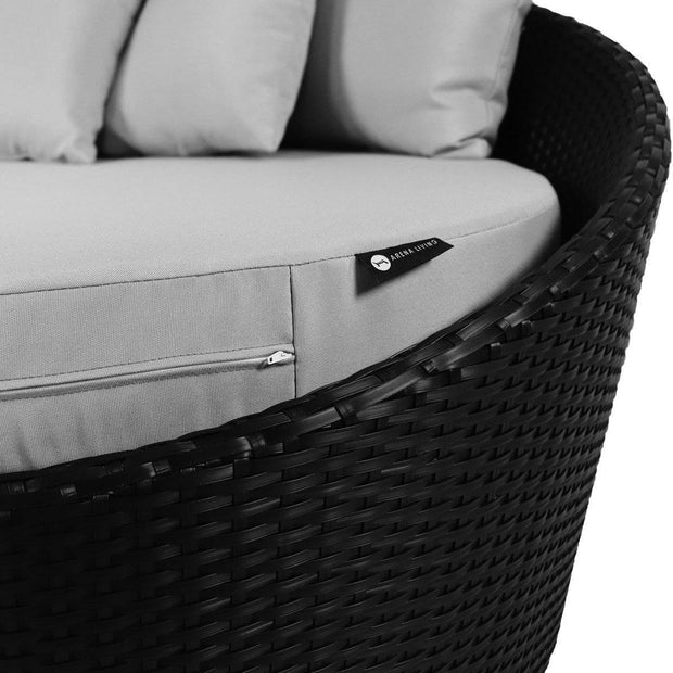 This is a product image of Round Sofa with Coffee Table Grey Cushion. It can be used as an Outdoor Furniture.