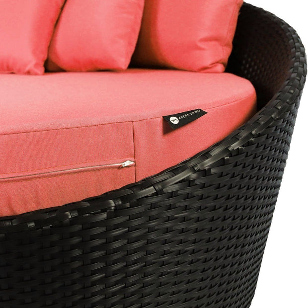 This is a product image of Round Sofa with Coffee Table Orange Cushion. It can be used as an Outdoor Furniture.