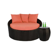 This is a product image of Round Sofa with Coffee Table Orange Cushion. It can be used as an Outdoor Furniture.