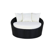 This is a product image of Round Sofa with Coffee Table White Cushion. It can be used as an Outdoor Furniture.
