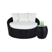 This is a product image of Round Sofa with Coffee Table White Cushion. It can be used as an Outdoor Furniture.