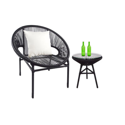 This is a product image of Shelton 1 Chair + Coffee Table Set 1 White Pillow. It can be used as an Outdoor Furniture.