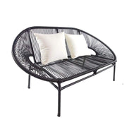 This is a product image of Shelton Loveseat 2 White Pillows. It can be used as an Outdoor Furniture.