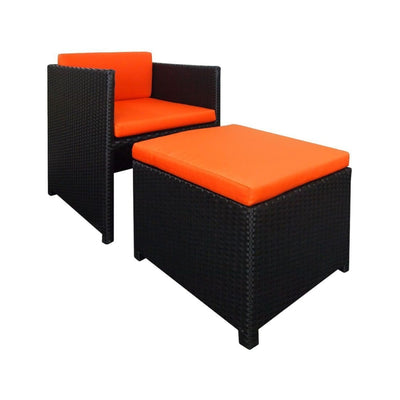 This is a product image of Splendor 1 Seater Armchair + 1 Ottoman Orange Cushion. It can be used as an Outdoor Furniture.