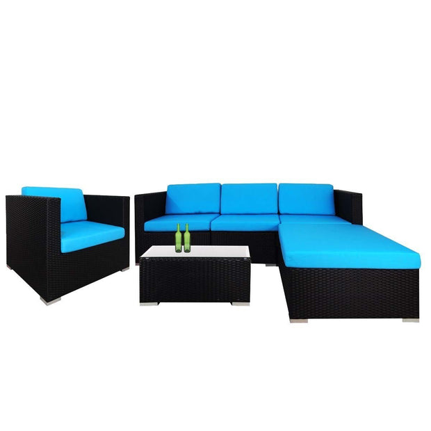 This is a product image of Summer Modular Sofa Set II Blue Cushions. It can be used as an Outdoor Furniture.