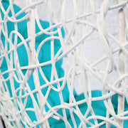 This is a product image of White Cocoon Swing Chair Blue Cushion. It can be used as an Outdoor Furniture.