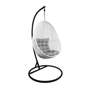 This is a product image of White Cocoon Swing Chair Grey Cushion. It can be used as an Outdoor Furniture.
