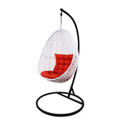 This is a product image of White Cocoon Swing Chair Orange Cushion. It can be used as an Outdoor Furniture.