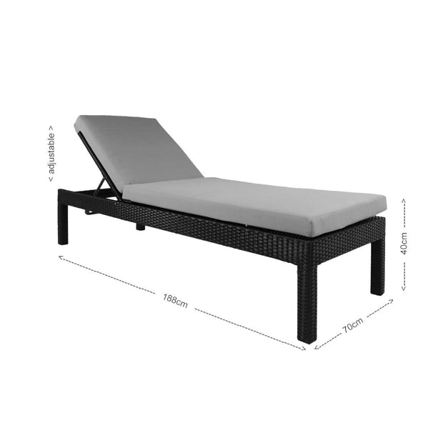 This is a product image of Wikiki Sunbed Grey Cushion + Coffee Table. It can be used as an Outdoor Furniture.