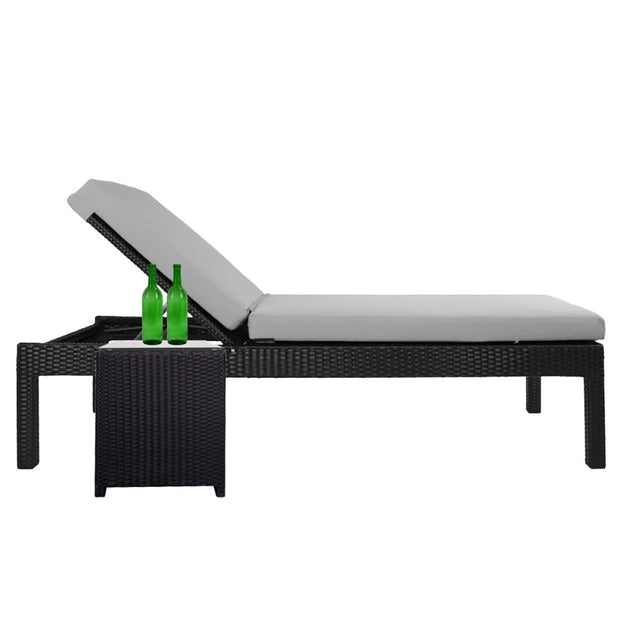 This is a product image of Wikiki Sunbed Grey Cushion + Coffee Table. It can be used as an Outdoor Furniture.