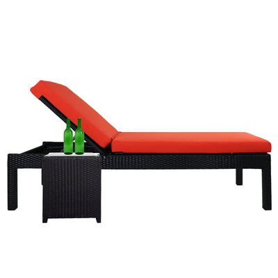 This is a product image of Wikiki Sunbed Orange Cushion + Coffee Table. It can be used as an Outdoor Furniture.