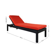 This is a product image of Wikiki Sunbed Orange Cushion + Coffee Table. It can be used as an Outdoor Furniture.